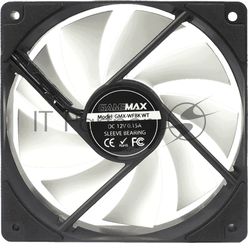 Кулер для корпуса ПК Gamemax GMX-WFBK-WT, 12CM black fan, white blade, 3pin+4Pin connector