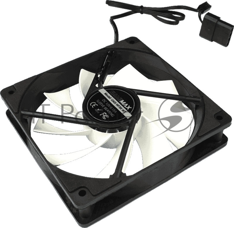 Кулер для корпуса ПК Gamemax GMX-WFBK-WT, 12CM black fan, white blade, 3pin+4Pin connector
