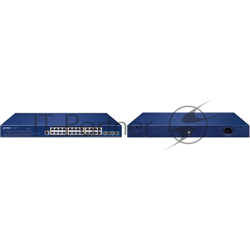 Коммутатор PLANET Layer 3 24-Port 10/100/1000T 802.3at PoE + 4-Port 10G SFP+ Stackable Managed Switch (370W PoE budget, Hardware stacking up to 8 units, hardware-based Layer 3 IPv4/IPv6 Routing and VRRP, supports ERPS Ring)