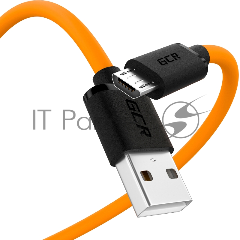 Кабель GCR QC 0.3m MicroUSB, быстрая зарядка, оранжевый TPE, черные коннекторы, 28/22 AWG, GCR-53280