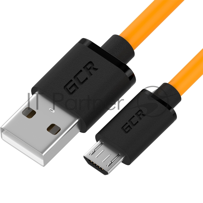 Кабель GCR QC 0.3m MicroUSB, быстрая зарядка, оранжевый TPE, черные коннекторы, 28/22 AWG, GCR-53280