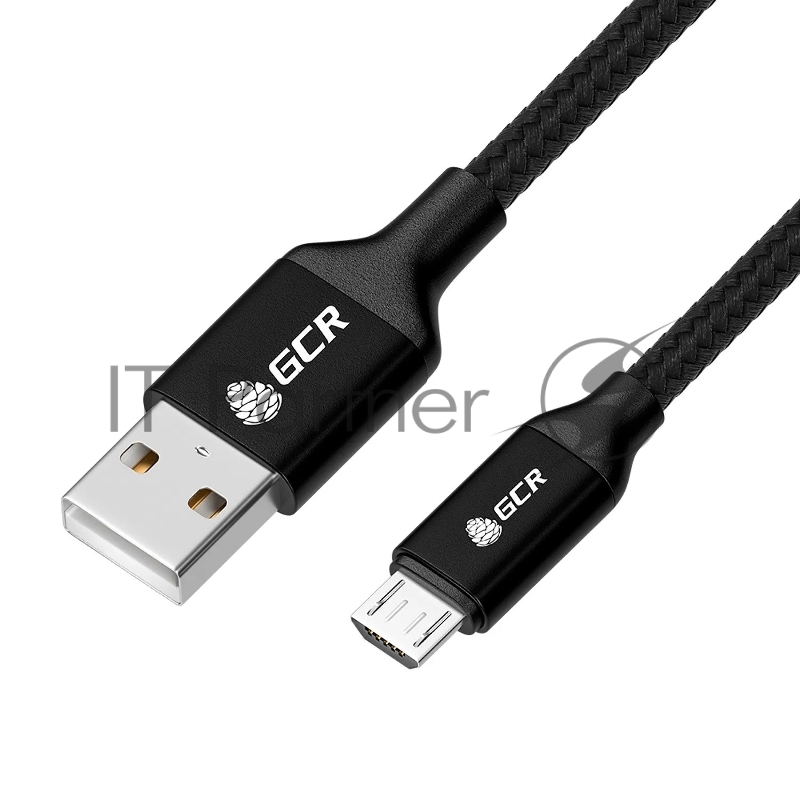 Кабель GCR QC 1.0m MicroUSB, быстрая зарядка, черный нейлон, AL корпус черный, черный ПВХ, 28/24 AWG, GCR-52475