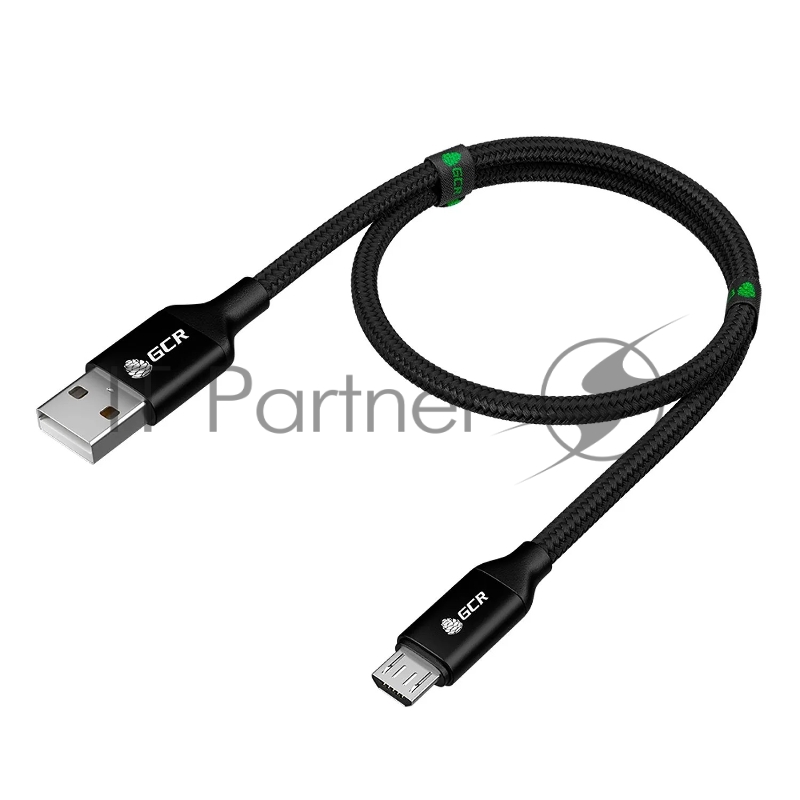 Кабель GCR QC 1.0m MicroUSB, быстрая зарядка, черный нейлон, AL корпус черный, черный ПВХ, 28/24 AWG, GCR-52475