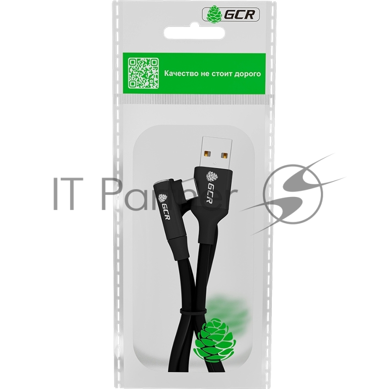 Кабель GCR PREMIUM 1.3m TypeC угловой, черный, AL case черный, 28/22 AWG