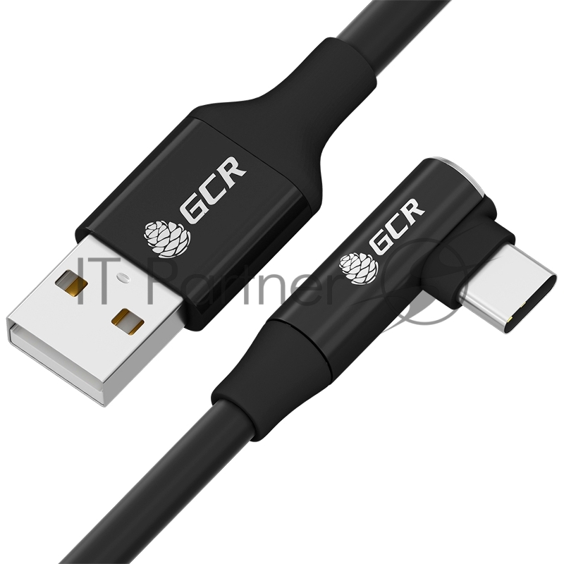 Кабель GCR PREMIUM 1.3m TypeC угловой, черный, AL case черный, 28/22 AWG