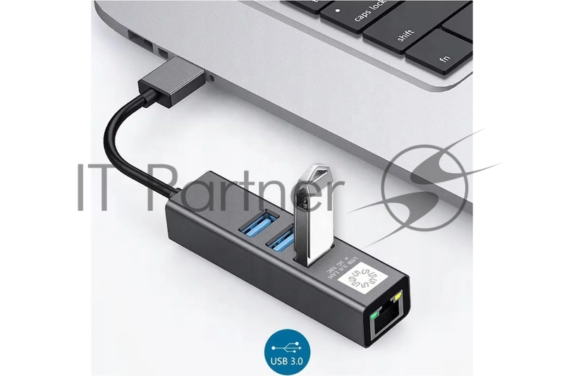 Кабель-адаптер USB3.0 5bites UA3-45-11BK / 3*USB3.0 / RJ45 1G / AL / GREY