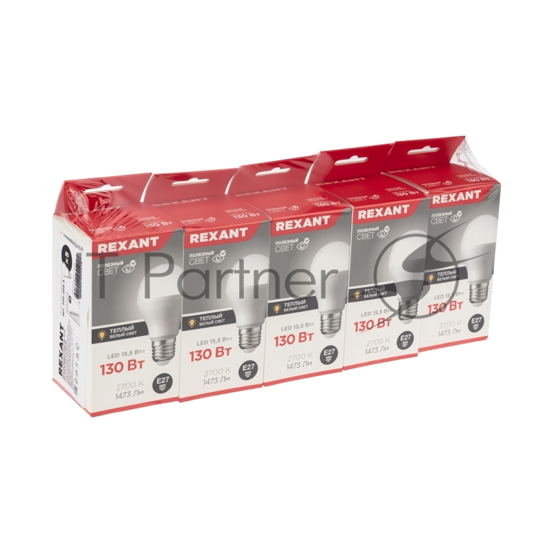 Лампа светодиодная Груша A60 15,5 Вт E27 1473 Лм 2700 K теплый свет REXANT(5 шт./уп.)