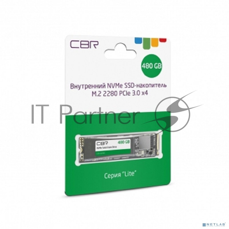 Твердотельный накопитель CBR SSD-480GB-M.2-LT22, Внутренний SSD-накопитель, серия Lite, 480 GB, M.2 2280, PCIe 3.0 x4, NVMe 1.3, SM2263XT, 3D TLC NAND, R/W speed up to 2100/1600 MB/s, TBW (TB) 240