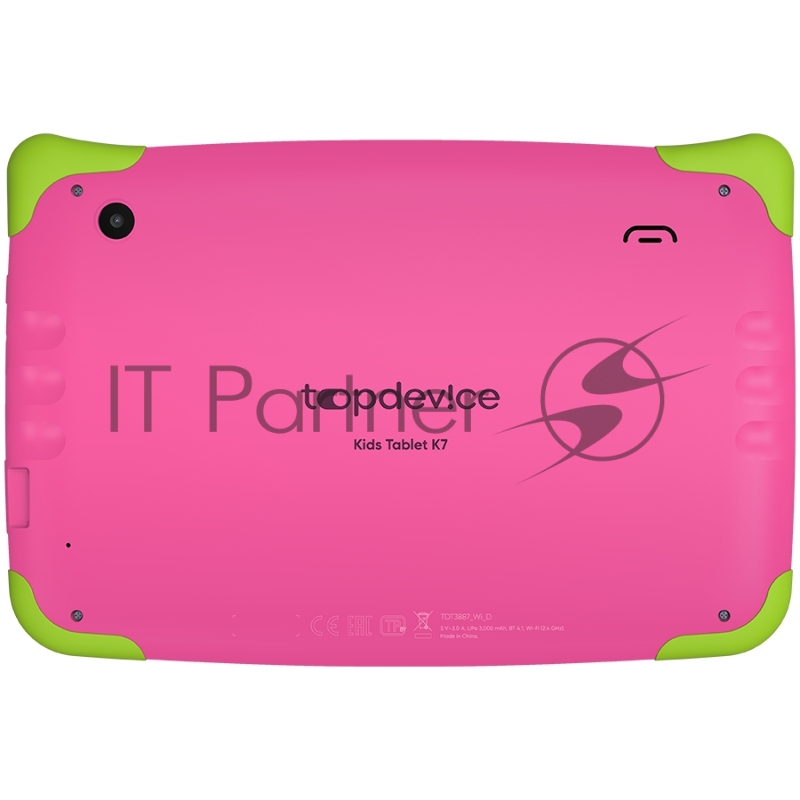 Планшет Topdevice Kids Tablet K7, 7.0 (1024x600) IPS display, Android 11 (Go edition) + HMS apps, up to 1.8GHz 4-core RK3566, 2/16GB, BT 4.1, WiFi, USB-C, microSD card slot, 0.3MP front cam + 2.0MP rear cam, 3000mAh bat, Pink