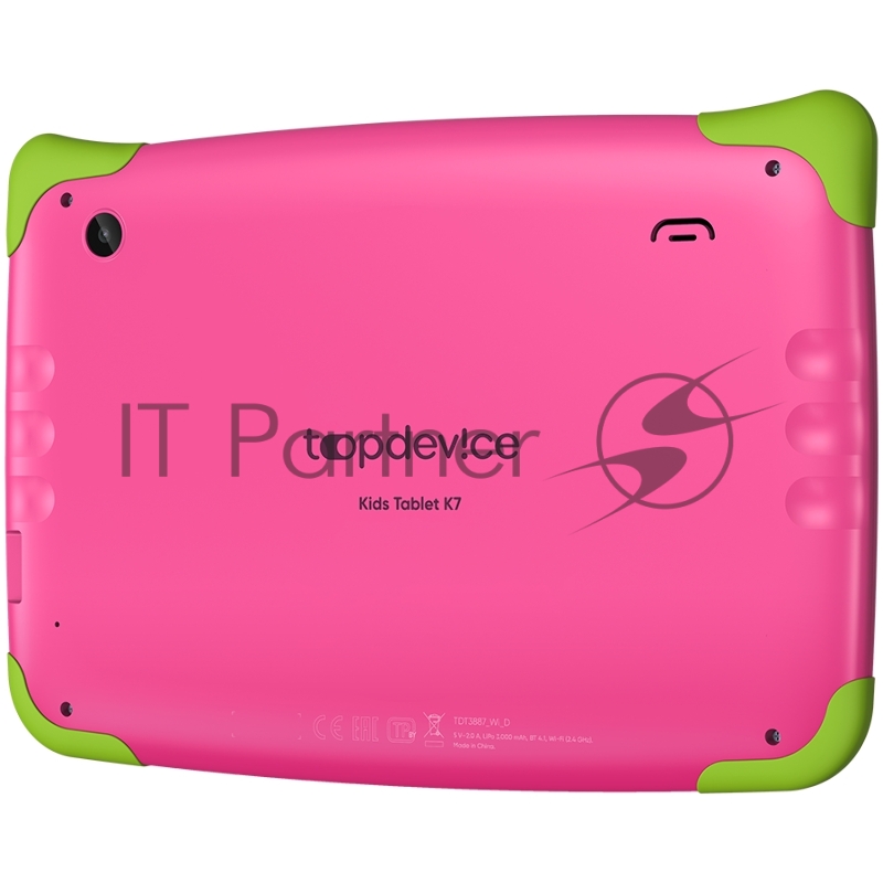 Планшет Topdevice Kids Tablet K7, 7.0 (1024x600) IPS display, Android 11 (Go edition) + HMS apps, up to 1.8GHz 4-core RK3566, 2/16GB, BT 4.1, WiFi, USB-C, microSD card slot, 0.3MP front cam + 2.0MP rear cam, 3000mAh bat, Pink