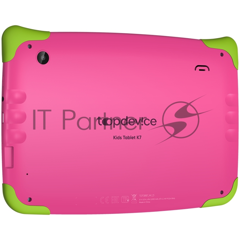 Планшет Topdevice Kids Tablet K7, 7.0 (1024x600) IPS display, Android 11 (Go edition) + HMS apps, up to 1.8GHz 4-core RK3566, 2/16GB, BT 4.1, WiFi, USB-C, microSD card slot, 0.3MP front cam + 2.0MP rear cam, 3000mAh bat, Pink