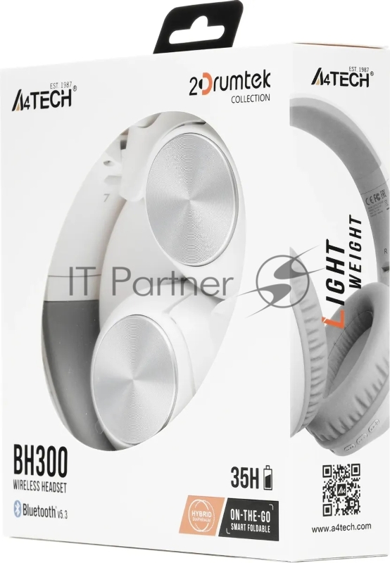 Наушники накладные A4Tech 2Drumtek BH300 белый/серый беспроводные bluetooth оголовье (BH300 GRAYISH WHITE)