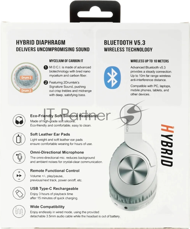 Наушники накладные A4Tech 2Drumtek BH300 белый/серый беспроводные bluetooth оголовье (BH300 GRAYISH WHITE)