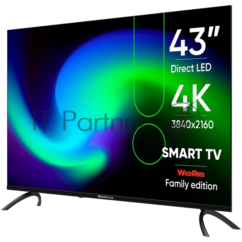 Телевизор Topdevice, 43DLED UHD DigitalSmartTV,TWO LEGS,MT9632,DVB-T/C/T2/S2,WITH CI SLOT,CI+, AUO/CSOT230±20 Bri,Android 11.0 1G+8G with Wildred launcher,DVB-T/C/T2/S2,USB,Hot FUN,H.265,Dolby,AC-3,WiFi,PAL/