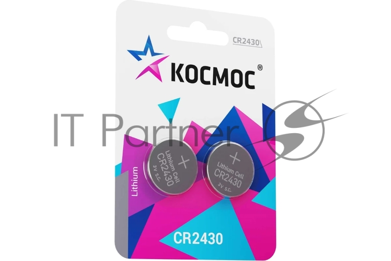 Элемент питания литиевый CR2430 2хBL (блист.2шт) КОСМОС KOCR2430BL2