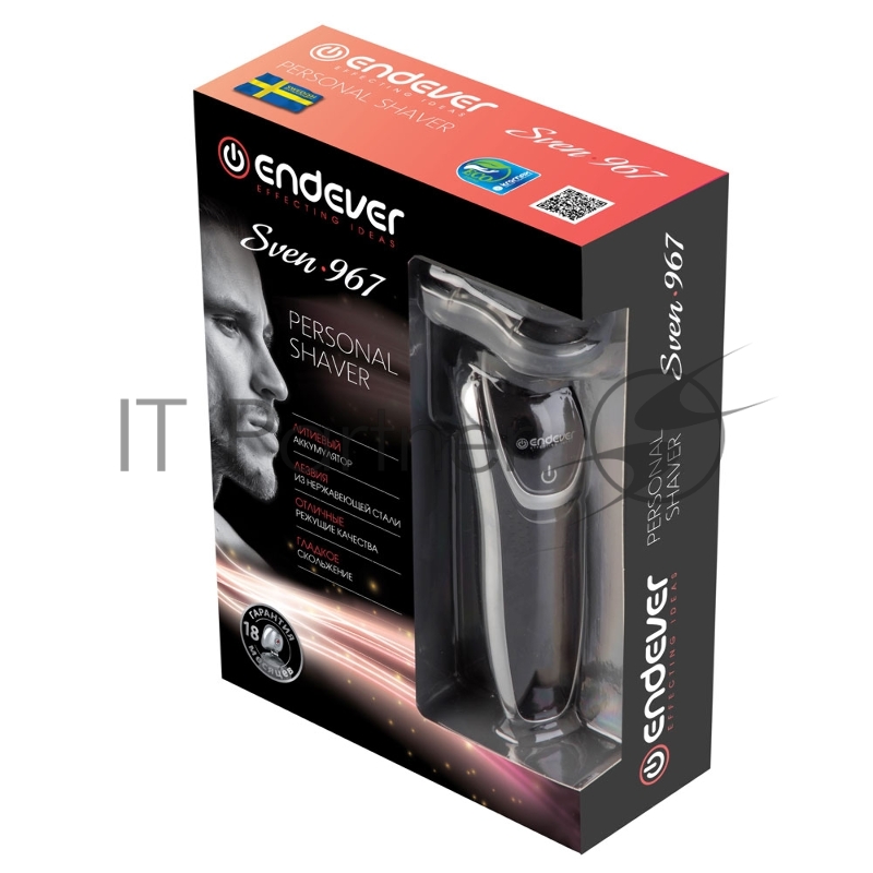 Бритва Endever Sven-967, аккумуляторная, сухое и влажное бритье, сетчатая бритва, время непрерывной работы 65 минут, LED