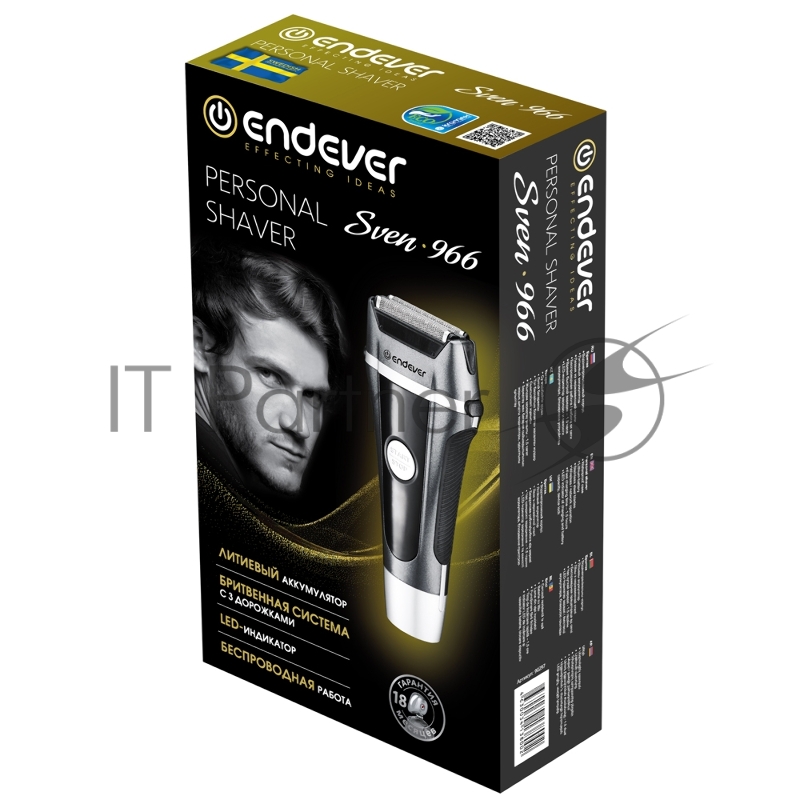 Бритва Endever Sven-966, аккумуляторная, сухое и влажное бритье, сетчатая бритва, время непрерывной работы 65 минут, LED