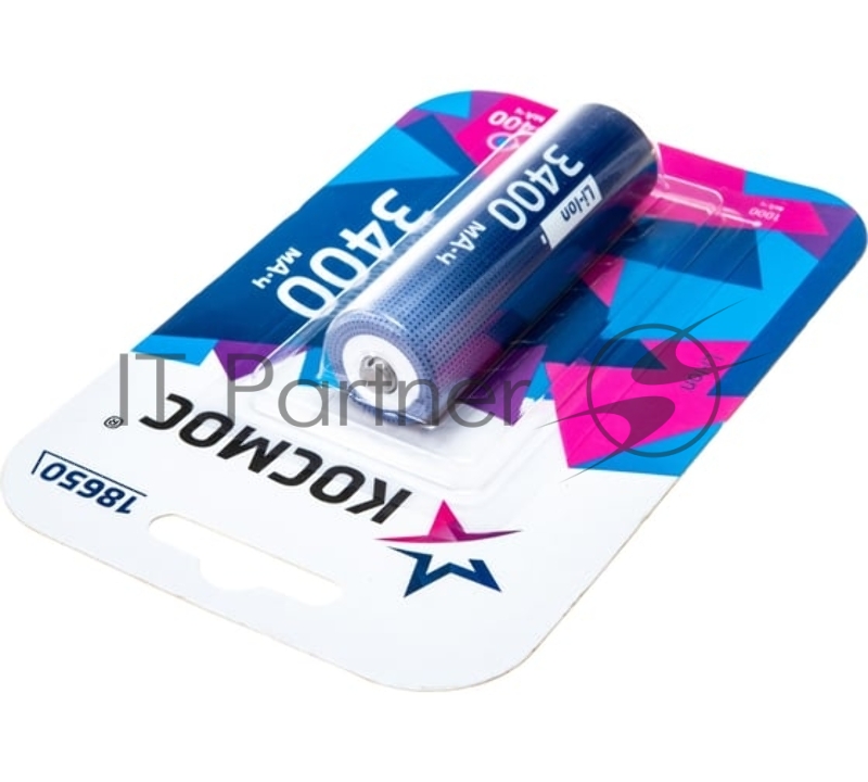 Аккумулятор 18650 Li-ion 3400мА.ч без защиты (блист.1шт) КОСМОС KOC18650Li-ion34UBL1