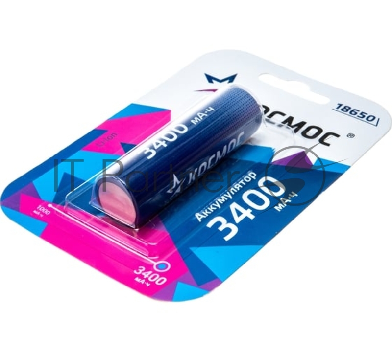 Аккумулятор 18650 Li-ion 3400мА.ч без защиты (блист.1шт) КОСМОС KOC18650Li-ion34UBL1