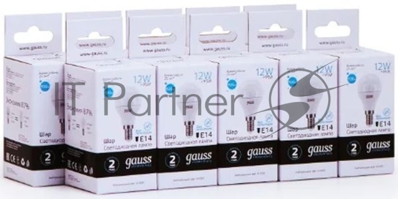 Лампа светодиодная Gauss Elementary 12Вт цок.:E14 шар 220B 4100K св.свеч.бел.ней. (упак.:10шт) (53122)