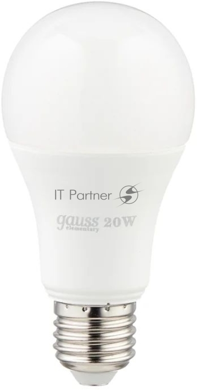 Лампа светодиодная Gauss Elementary 20Вт цок.:E27 груша 220B 6500K св.свеч.бел.хол. A60 (упак.:10шт) (23239)