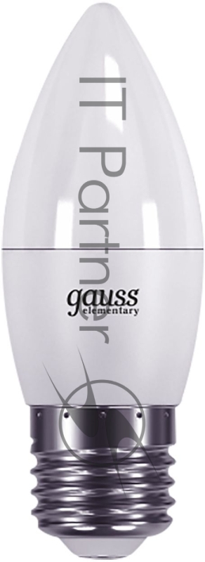 Лампа светодиодная Gauss Elementary 6Вт цок.:E27 свеча 220B 3000K св.свеч.бел.теп. C37 (упак.:10шт) (33216)