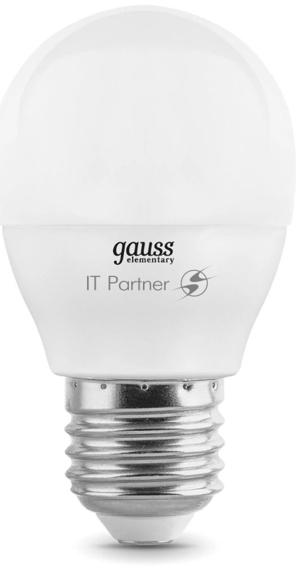 Лампа светодиодная Gauss Elementary 6Вт цок.:E27 шар 220B 4100K св.свеч.бел.ней. (упак.:10шт) (53226)