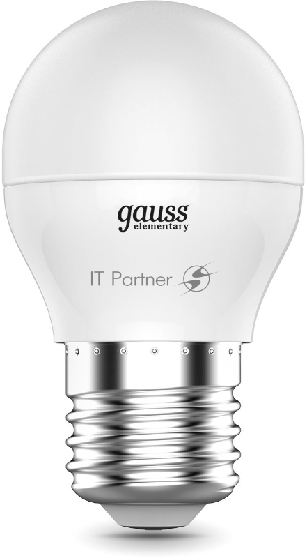 Лампа светодиодная Gauss Elementary 8Вт цок.:E27 шар 220B 4100K св.свеч.бел.ней. (упак.:10шт) (53228)