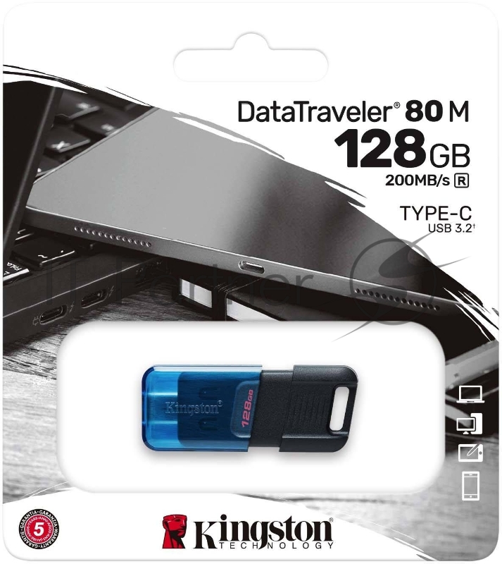 Флеш Диск Kingston 128Gb DataTraveler 80 M DT80M/128GB USB3.2 черный