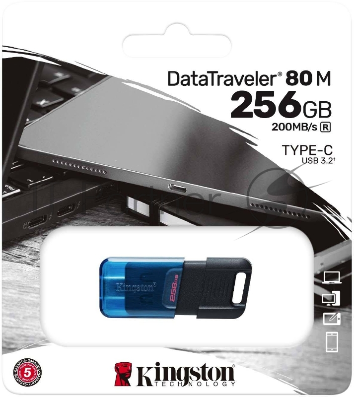 Флеш Диск Kingston 256Gb DataTraveler 80 M DT80M/256GB USB3.2 черный