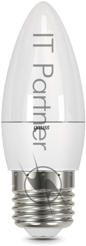 Лампа светодиодная Gauss 7Вт цок.:E27 свеча 220B 3000K св.свеч.бел.теп. (упак.:10шт) (103102107)