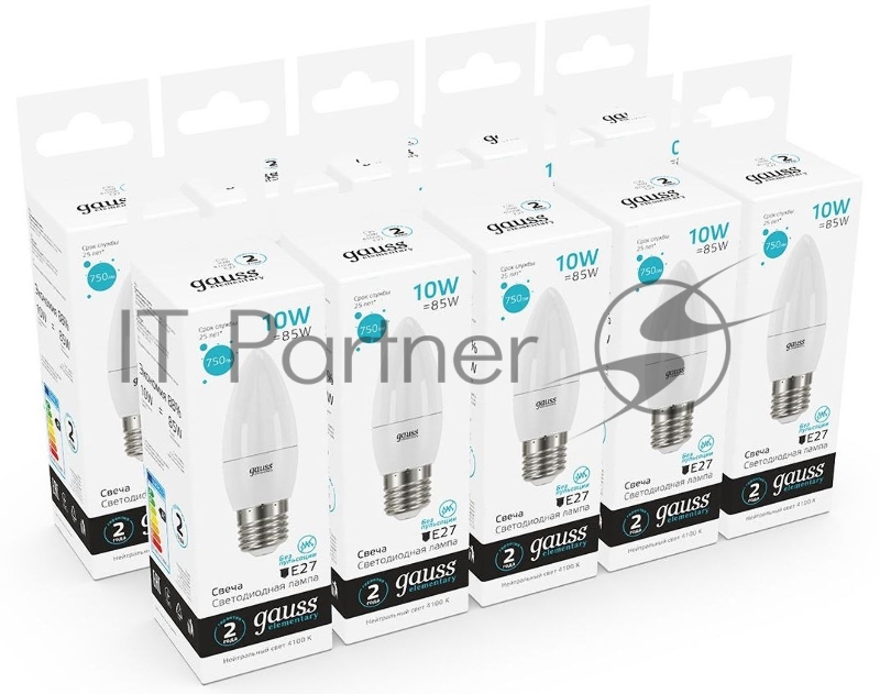 Лампа светодиодная Gauss Elementary 30220 10Вт цок.:E27 свеча 220B 4100K св.свеч.бел.ней. (упак.:10шт)