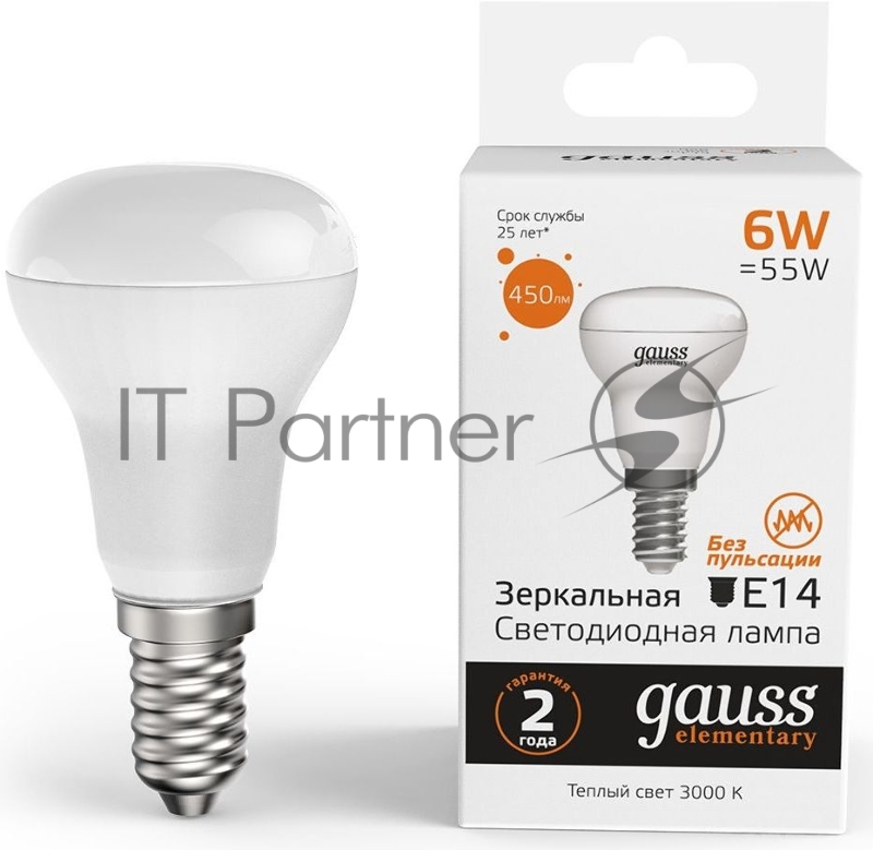 Лампа светодиодная Gauss Elementary 63116 6Вт цок.:E14 рефлек. 220B 3000K св.свеч.бел.теп. (упак.:10шт)