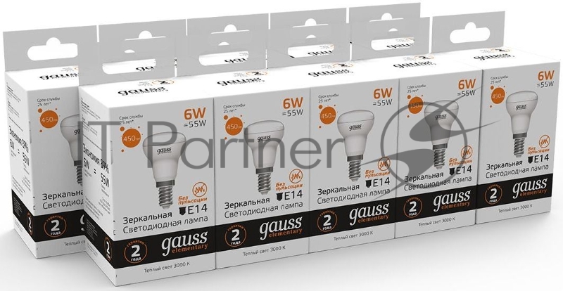 Лампа светодиодная Gauss Elementary 63116 6Вт цок.:E14 рефлек. 220B 3000K св.свеч.бел.теп. (упак.:10шт)