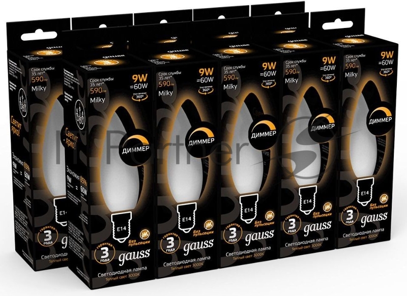 Лампа светодиодная Gauss Filament 103201109-D 9Вт цок.:E14 свеча 220B 3000K св.свеч.бел.теп. (упак.:10шт)