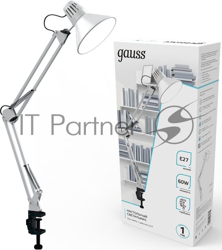 Светильник Gauss GT0011 настольный на струбцине E27 белый 60Вт