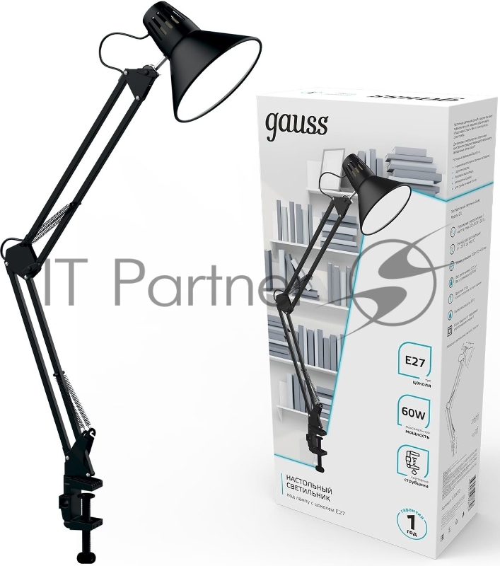 Светильник Gauss GT0012 настольный на струбцине E27 черный 60Вт