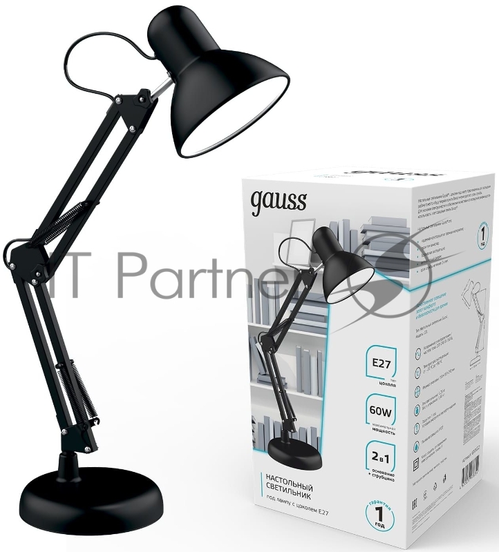 Светильник Gauss GT0022 настольный на струбцине/основание E27 черный 60Вт