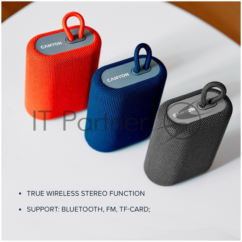 Портативная акустика CANYON BSP-4, Bluetooth Speaker, BT V5.0, BLUETRUM AB5365A, TF card support, Type-C USB port, 1200mAh polymer battery, Yellow, cable length 0.42m, 114*93*51mm, 0.29kg