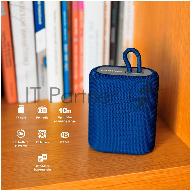 Портативная акустика CANYON BSP-4, Bluetooth Speaker, BT V5.0, BLUETRUM AB5365A, TF card support, Type-C USB port, 1200mAh polymer battery, Yellow, cable length 0.42m, 114*93*51mm, 0.29kg