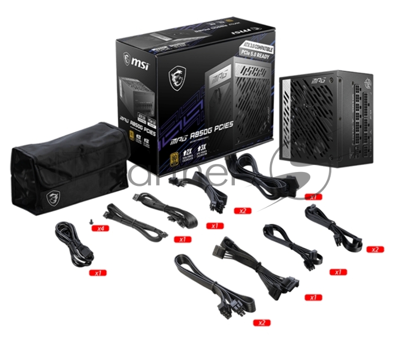 Блок питания MSI MPG A850G PCIE5, 850W, Intel ATX 12V, APFC, 13.5cm Fan, 80+ Gold, Fully-Modular, Retail