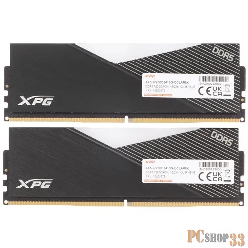 Модуль памяти ADATA DDR5 Общий объём памяти 32Гб Module capacity 16Гб Количество 2 7200 МГц Радиатор Множитель частоты шины 34 1.45 В RGB черный AX5U7200C3416G-DCLARBK