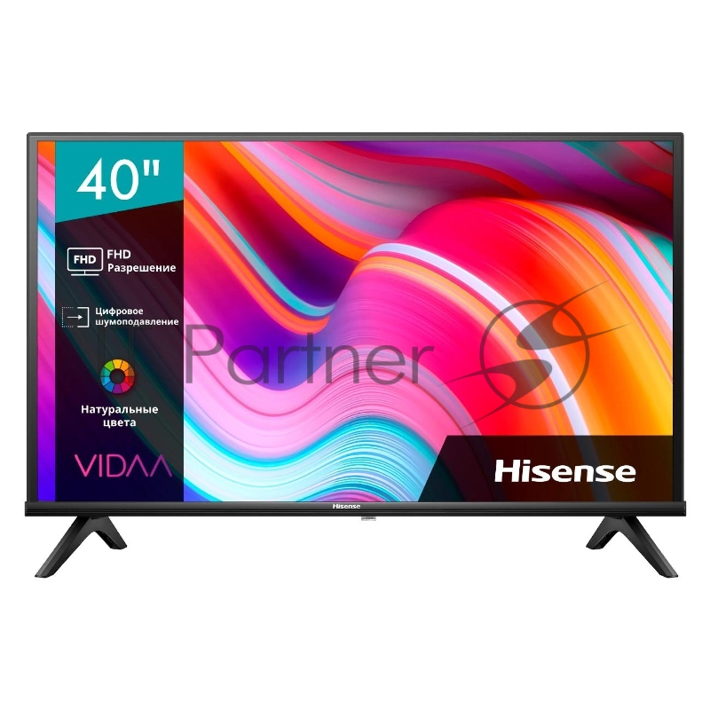 Телевизор ЖК 40 Hisense, Full HD, Smart TV (ОС VIDAA U6), Wi-Fi, PCI 900, DVB-T2/T/C/S2/S, 2х7W, CI+(1.4), 2хHDMI, 2хUSB, Works with Alexa, Yandex, Black