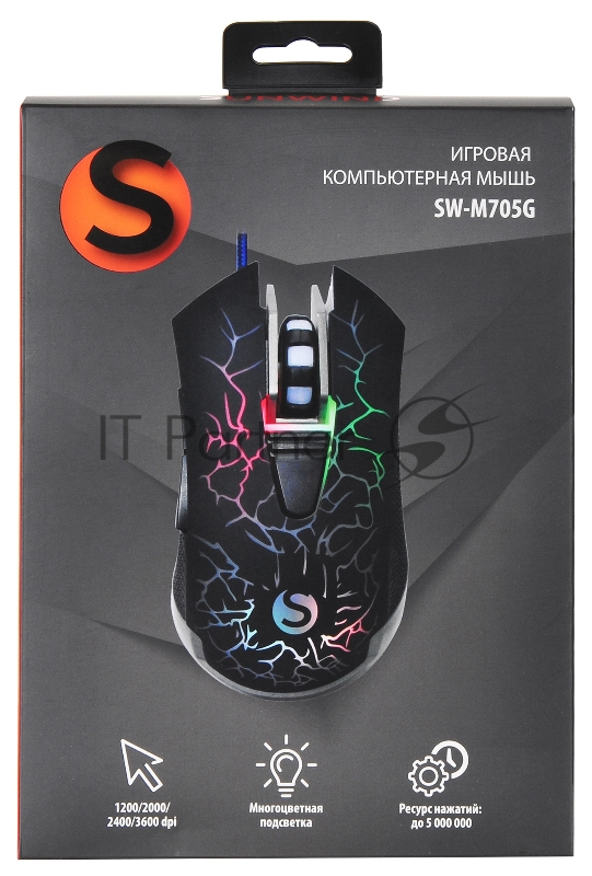 Мышь SunWind SW-M705G черный оптическая (3600dpi) USB для ноутбука (6but)