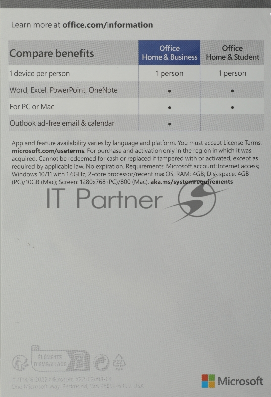 ПО Офисное приложение Microsoft Office Home and Business 2021 Medialess P8 (T5D-03511)