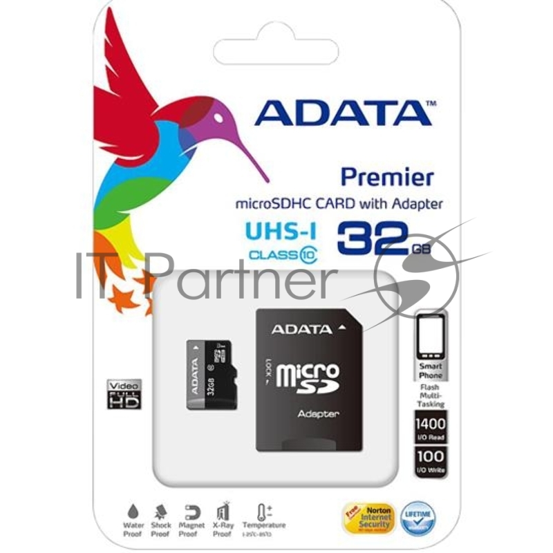Карта памяти ADATA MICRO SDHC 32GB W/ADAP. AUSDH32GUICL10-RA1