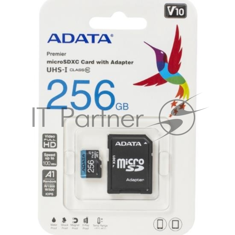 Карта памяти ADATA MICRO SDXC 256GB W/AD. AUSDX256GUICL10A1-RA1