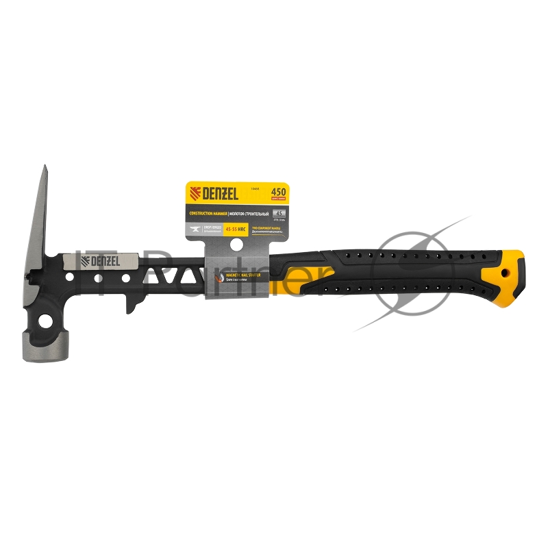Молоток строительный, 450 г, цельнокованый,боек с магнитом, двухкомп. обрезин. рук-ка // Denzel