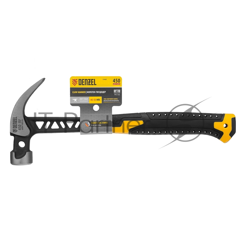Молоток-гвоздодёр,450 г, цельнокованый,боек с магнитом, двухкомп. обрезин. рук-ка // Denzel