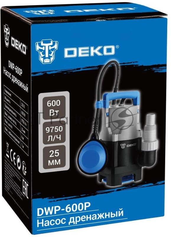 Насос дренажный DEKO DWP-600P { грязевая, поплавок, 220В, 600Вт, пластик }